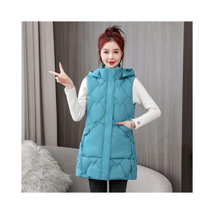 Womens Long Puffer Vest Hooded Sleeveless Winter Coats Jackets