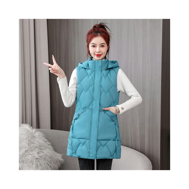 Womens Long Puffer Vest Hooded Sleeveless Winter Coats Jackets