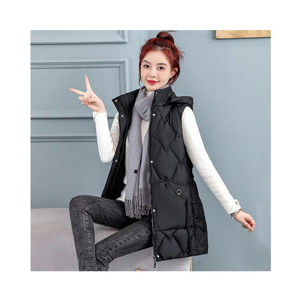 Womens Long Puffer Vest Hooded Sleeveless Winter Coats Jackets