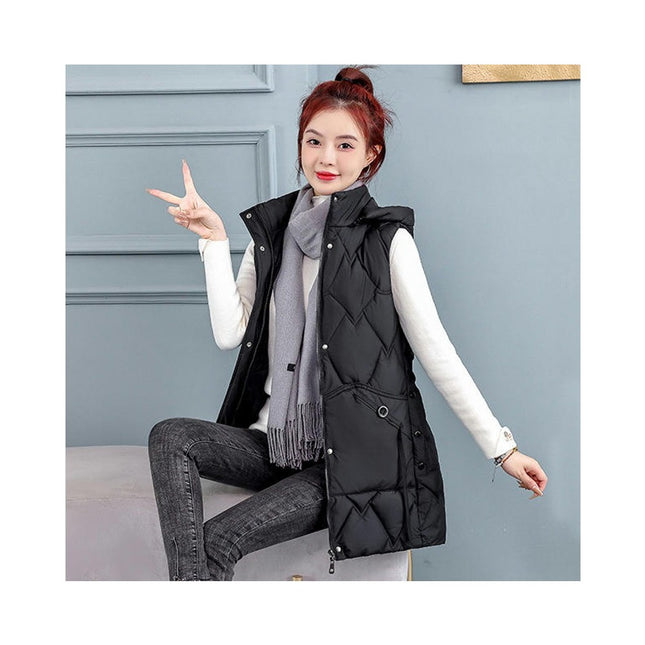 Womens Long Puffer Vest Hooded Sleeveless Winter Coats Jackets