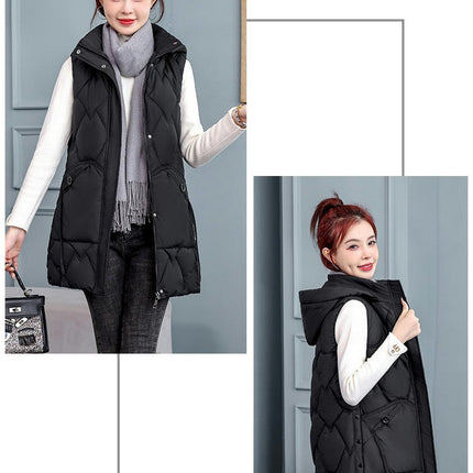Womens Long Puffer Vest Hooded Sleeveless Winter Coats Jackets