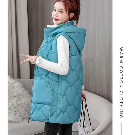 Womens Long Puffer Vest Hooded Sleeveless Winter Coats Jackets