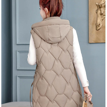 Womens Long Puffer Vest Hooded Sleeveless Winter Coats Jackets