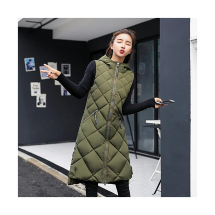 Womens Puffer Vest Full Zip Winter Hooded Sleeveless Long Coats Jacket