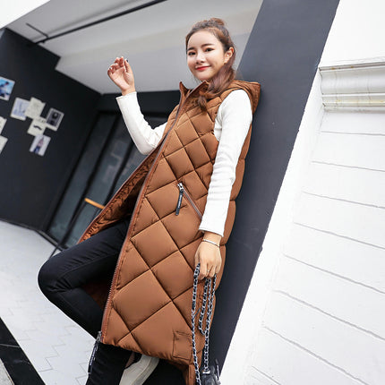 Womens Puffer Vest Full Zip Winter Hooded Sleeveless Long Coats Jacket
