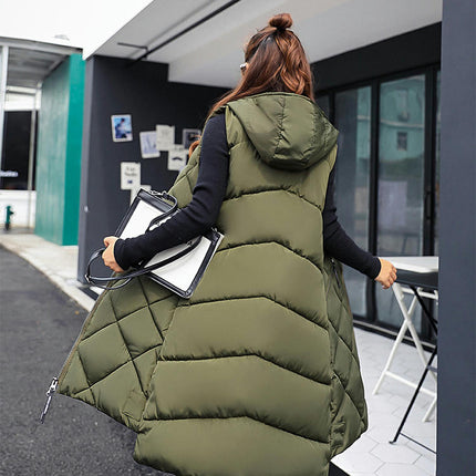 Womens Puffer Vest Full Zip Winter Hooded Sleeveless Long Coats Jacket