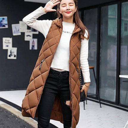 Womens Puffer Vest Full Zip Winter Hooded Sleeveless Long Coats Jacket