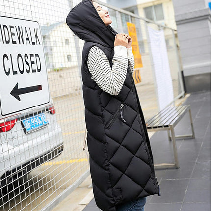 Womens Puffer Vest Full Zip Winter Hooded Sleeveless Long Coats Jacket
