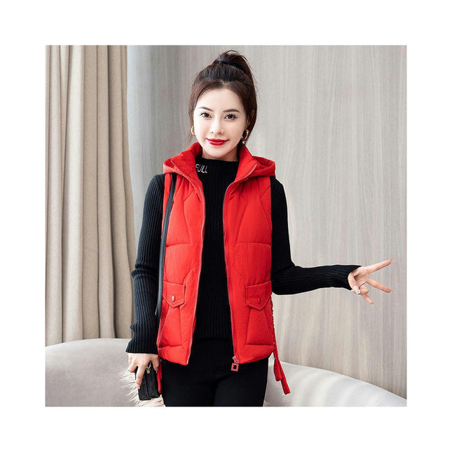 Womens Quilted Puffer Vest Hooded Winter Zip Up Short Coats with Pockets