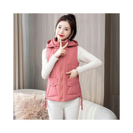 Womens Quilted Puffer Vest Hooded Winter Zip Up Short Coats with Pockets