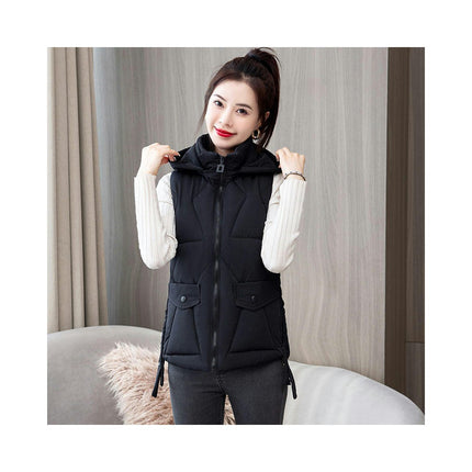 Womens Quilted Puffer Vest Hooded Winter Zip Up Short Coats with Pockets