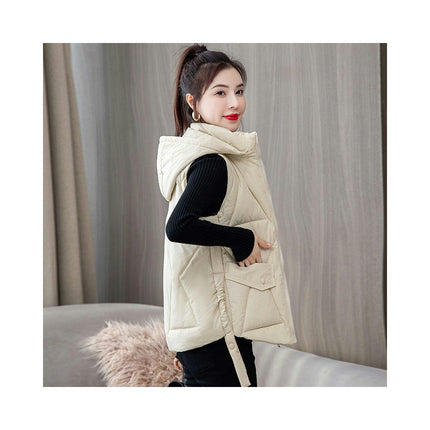 Womens Quilted Puffer Vest Hooded Winter Zip Up Short Coats with Pockets