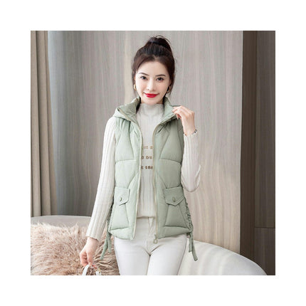 Womens Quilted Puffer Vest Hooded Winter Zip Up Short Coats with Pockets