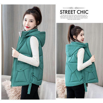 Womens Quilted Puffer Vest Hooded Winter Zip Up Short Coats with Pockets