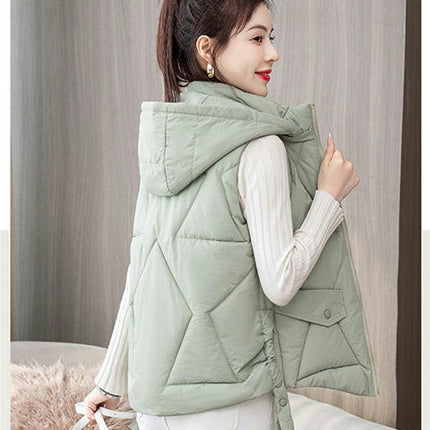 Womens Quilted Puffer Vest Hooded Winter Zip Up Short Coats with Pockets