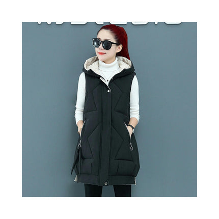 Long Puffer Vest for Women Full Zip Hooded Winter Quilted Vest Jacket
