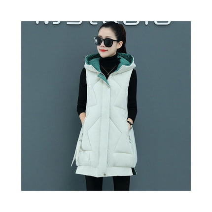 Long Puffer Vest for Women Full Zip Hooded Winter Quilted Vest Jacket