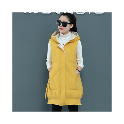 Long Puffer Vest for Women Full Zip Hooded Winter Quilted Vest Jacket