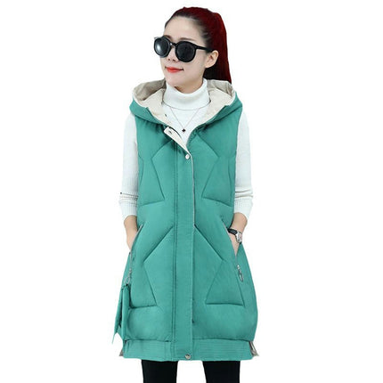Long Puffer Vest for Women Full Zip Hooded Winter Quilted Vest Jacket