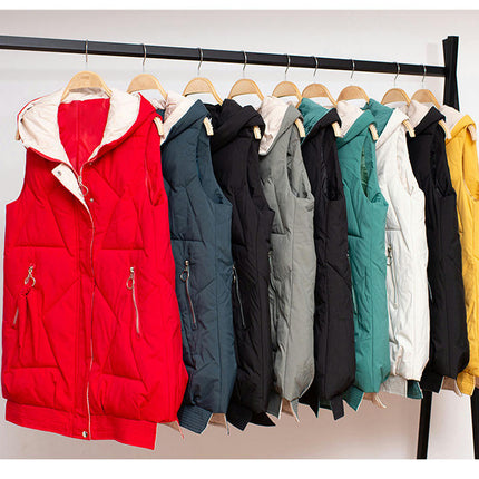 Long Puffer Vest for Women Full Zip Hooded Winter Quilted Vest Jacket