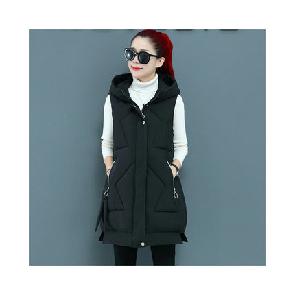 Long Puffer Vest for Women Full Zip Hooded Winter Quilted Vest Jacket