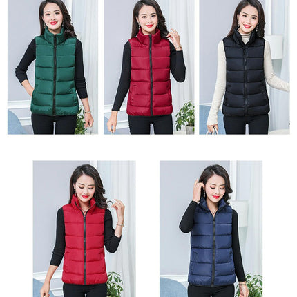 Women's Puffer Vest Stand Collar Sleeveless Zip Up Coats Warm Winter Jacket with Pockets