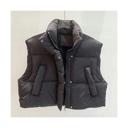 Women's Cropped Puffer Vest Zip Up Sleeveless Jacket Warm Padded Outerwear with Pockets