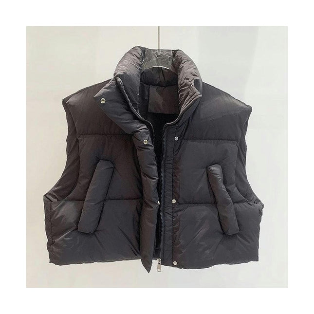 Women's Cropped Puffer Vest Zip Up Sleeveless Jacket Warm Padded Outerwear with Pockets