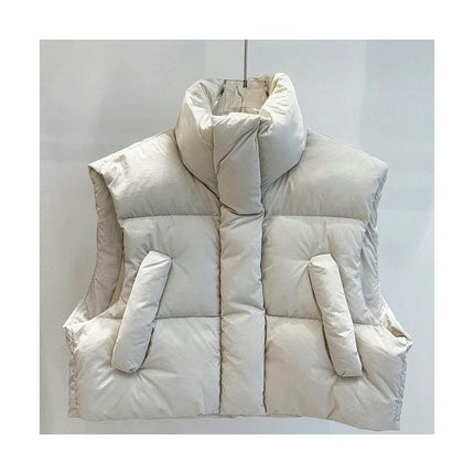 Women's Cropped Puffer Vest Zip Up Sleeveless Jacket Warm Padded Outerwear with Pockets