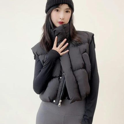 Women's Cropped Puffer Vest Zip Up Sleeveless Jacket Warm Padded Outerwear with Pockets