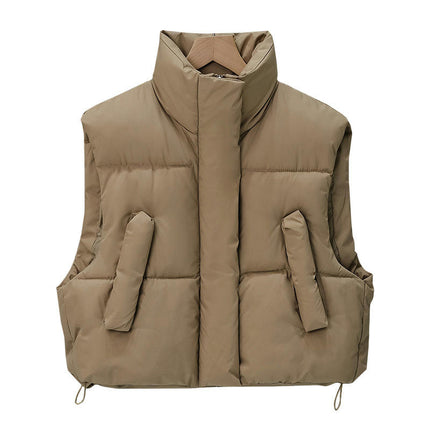 Women's Cropped Puffer Vest Zip Up Sleeveless Jacket Warm Padded Outerwear with Pockets