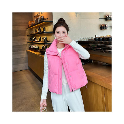Women's Crop Puffer Vest Stand Collar Sleeveless Zip Up Padded Gilet Coat