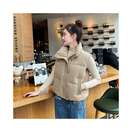 Women's Crop Puffer Vest Stand Collar Sleeveless Zip Up Padded Gilet Coat