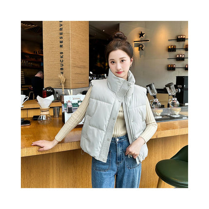Women's Crop Puffer Vest Stand Collar Sleeveless Zip Up Padded Gilet Coat