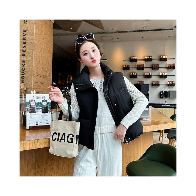 Women's Crop Puffer Vest Stand Collar Sleeveless Zip Up Padded Gilet Coat