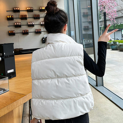 Women's Crop Puffer Vest Stand Collar Sleeveless Zip Up Padded Gilet Coat
