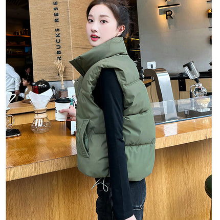 Women's Crop Puffer Vest Stand Collar Sleeveless Zip Up Padded Gilet Coat