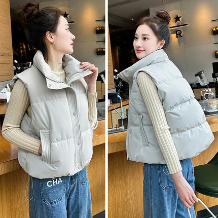 Women's Crop Puffer Vest Stand Collar Sleeveless Zip Up Padded Gilet Coat