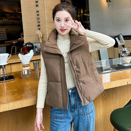 Women's Crop Puffer Vest Stand Collar Sleeveless Zip Up Padded Gilet Coat
