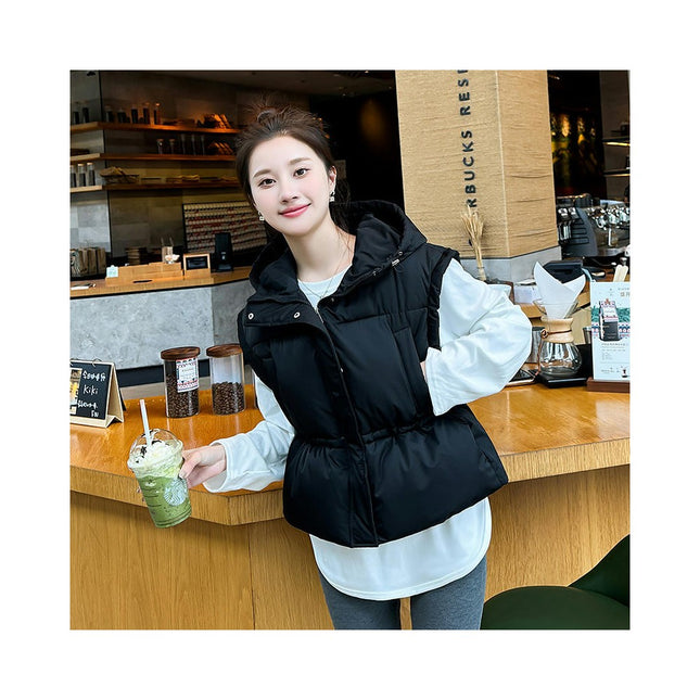 Women Cropped Puffer Vest Hooded Winter Zip Up Sleeveless Jackets Padded Outerwear