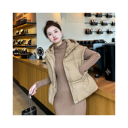 Women Cropped Puffer Vest Hooded Winter Zip Up Sleeveless Jackets Padded Outerwear