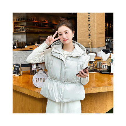 Women Cropped Puffer Vest Hooded Winter Zip Up Sleeveless Jackets Padded Outerwear