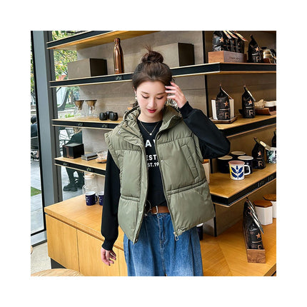 Women Cropped Puffer Vest Hooded Winter Zip Up Sleeveless Jackets Padded Outerwear