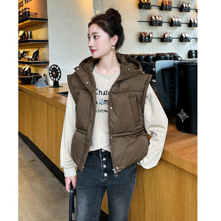 Women Cropped Puffer Vest Hooded Winter Zip Up Sleeveless Jackets Padded Outerwear