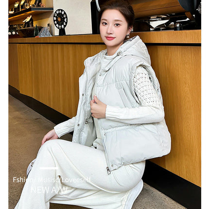 Women Cropped Puffer Vest Hooded Winter Zip Up Sleeveless Jackets Padded Outerwear