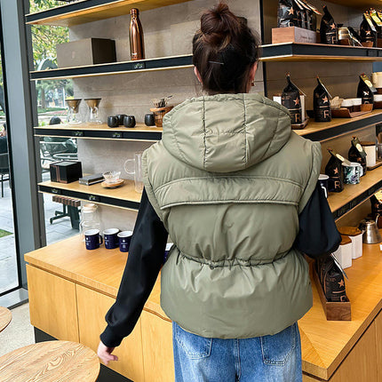 Women Cropped Puffer Vest Hooded Winter Zip Up Sleeveless Jackets Padded Outerwear