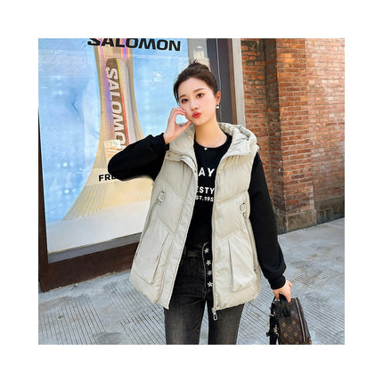 Womens Hooded Puffer Vest Sleeveless Zip Up Winter Padded Outwear with Pocket