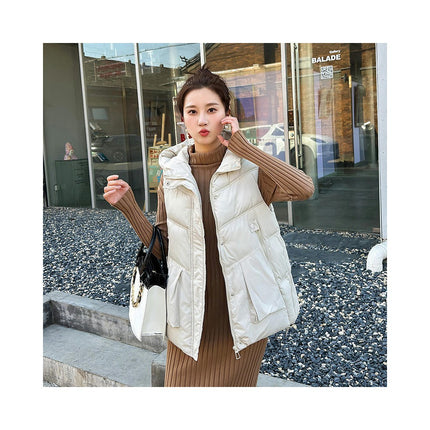 Womens Hooded Puffer Vest Sleeveless Zip Up Winter Padded Outwear with Pocket