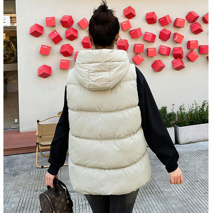 Womens Hooded Puffer Vest Sleeveless Zip Up Winter Padded Outwear with Pocket