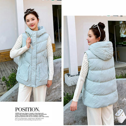 Womens Hooded Puffer Vest Sleeveless Zip Up Winter Padded Outwear with Pocket